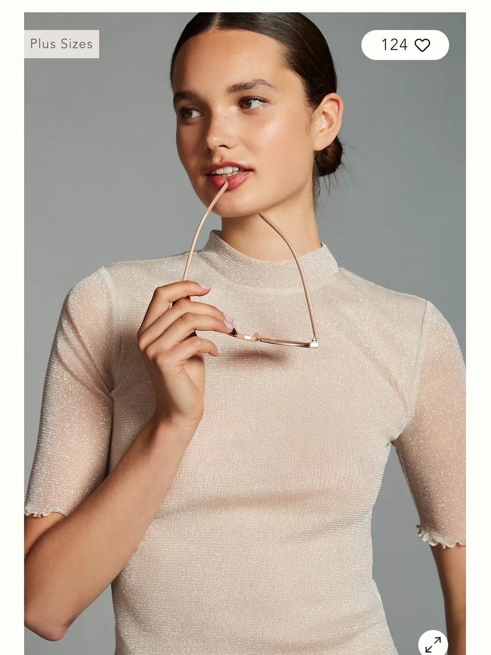 By Anthropologie Lurex Mesh Short-Sleeve Mock-Neck Top